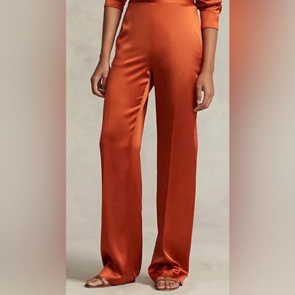 NWT POLO RALPH LAUREN 100% Silk Charmeuse Straight‎ Dress Pants Satin Size 00 - Picture 2 of 16